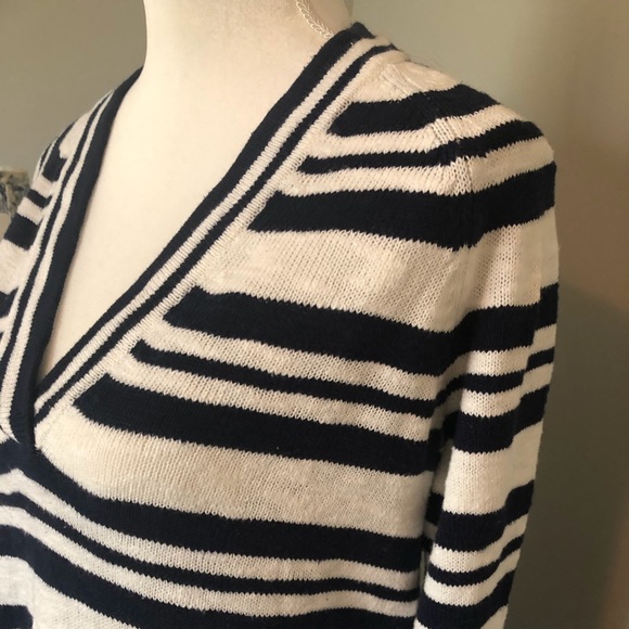 GAP navy and white striped, v-neck sweater - Picture 7 of 13